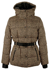 Michael Kors Women's Hooded Leopard Print Belted Puffer Coat Jacket Medium